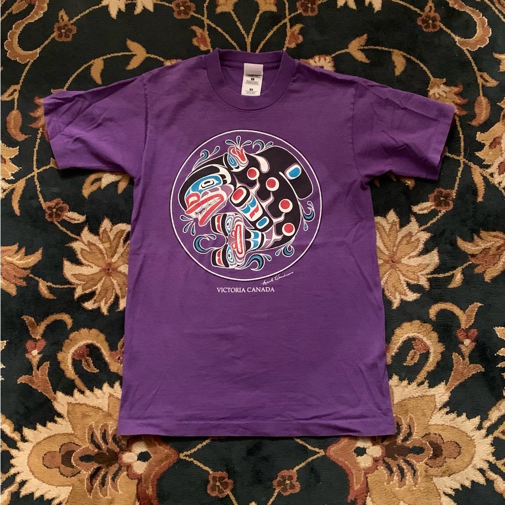 [2/$25] VTG 90s MARK HENDERSON ORCA WHALE NATIVE ART S/S SINGLE STITCH T-SHIRT